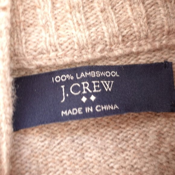 Beige Wool Sweater Men Large J CREW Knit Tan Lambswool Shawl Henley Button Neck - Picture 3 of 11